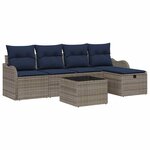 vidaXL Ensemble de canapé de jardin 6 Pièces Gris et marine polyrotin