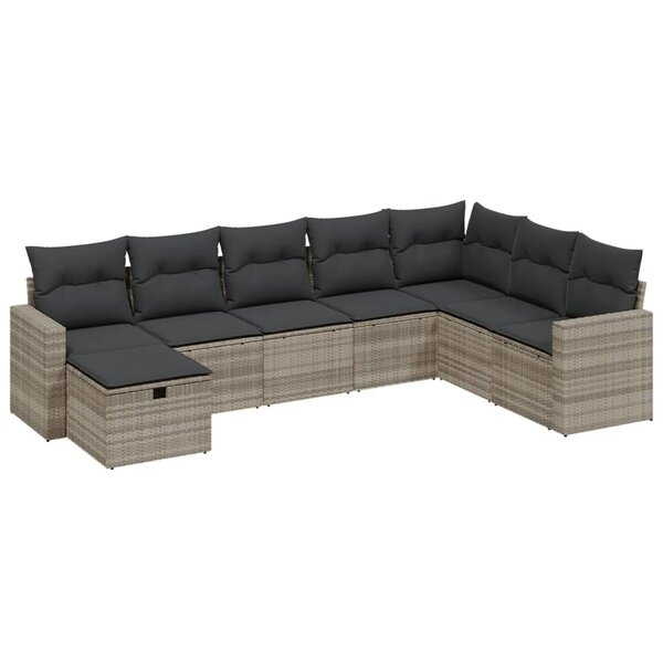 vidaXL Salon de jardin 8 Pièces avec coussins gris clair résine tressée