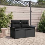 vidaXL Canapé de jardin 2 places avec rangement et coussins  noir en poly rattan