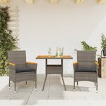 vidaXL Ensemble à manger de jardin et coussins 3 Pièces gris rotin acacia
