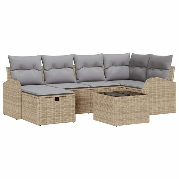 vidaXL Ensemble de canapé de jardin 7 Pièces Beige Poly rotin