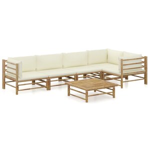 vidaXL Salon de jardin 6 Pièces avec coussins blanc crème bambou