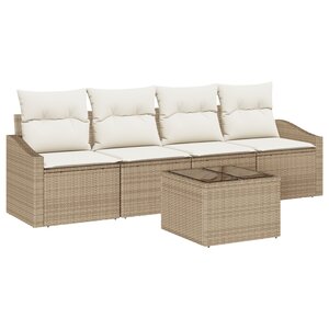 vidaXL Ensemble de 5 Canapés de Jardin avec Coussins Beige en Poly Rattan