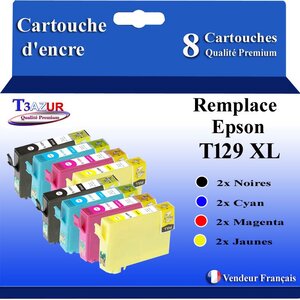 T3AZUR- 8x Cartouches Compatibles avec Epson T1291 T1292 T1293 T1294  remplace Epson Stylus Office B42WD BX305F BX305FW BX320FW