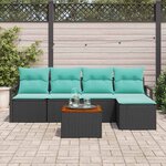 vidaXL Ensemble de canapé de jardin avec coussin 6 Pièces Noir polyrotin