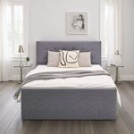 Lit rembourré 140x200 cm gris avec sommier - 2 tiroirs de lit