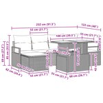 Ensemble de Canapés de Jardin 7 Pièces avec Coussins Noir Rattan Poly
