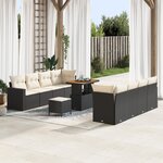 Ensemble de Canapés de Jardin 11 Pièces avec Coussins Noir Rotin Poly Acacia