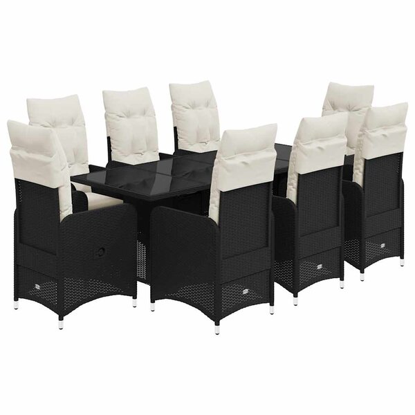 vidaXL Ensemble de bistro de jardin 9 Pièces coussins noir poly rotin