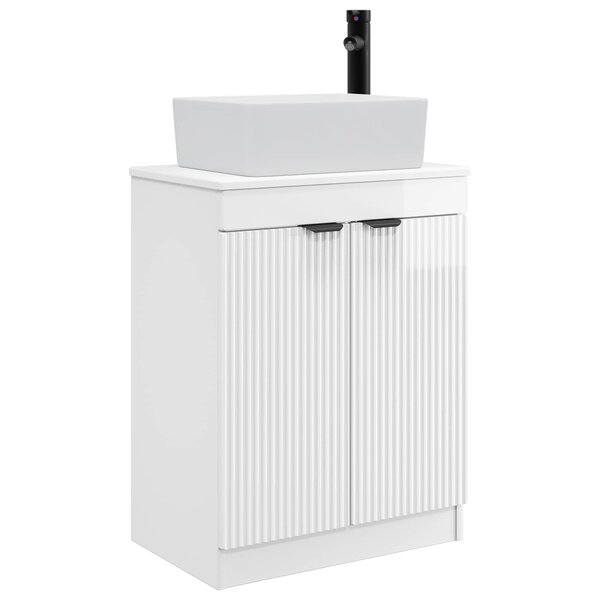 vidaXL Meuble de salle de bain avec évier Blanc brillant