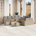 vidaXL Ensemble de Canapé de Jardin 13 Pièces avec Coussins Beige en Poly Rattan Acacia