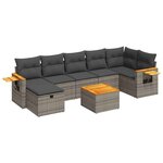vidaXL Salon de jardin 8 Pièces avec coussins gris résine tressée