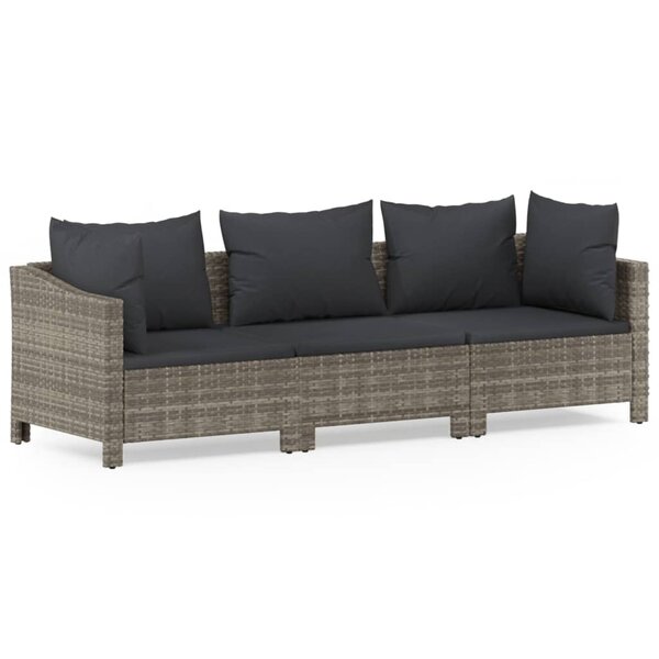 vidaXL Salon de jardin 3 Pièces avec coussins Gris Résine tressée