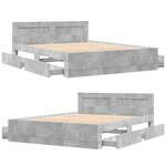 vidaXL Cadre de lit et tête de lit sans matelas gris béton 150x200 cm