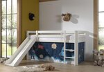 PINO Lit mezzanine avec toboggan +  Rideau pour lit en 4 parties Space