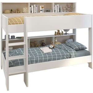 Lits superposés enfant chêne et blanc ombre avec sommiers inclus 2 x 90 x 200 cm