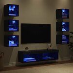 vidaXL Meuble TV avec des lumières à LED 8 Pièces Chêne noir Verre