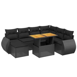 vidaXL Salon de jardin 8 Pièces avec coussins noir résine tressée