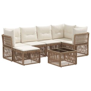 vidaXL Ensemble de canapé de jardin 7 Pièces Beige polyrotin