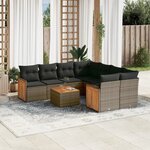 vidaXL Salon de jardin 9 Pièces avec coussins gris résine tressée