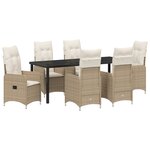 vidaXL Set de jardin 7 pièces avec coussins beiges en poly rattan