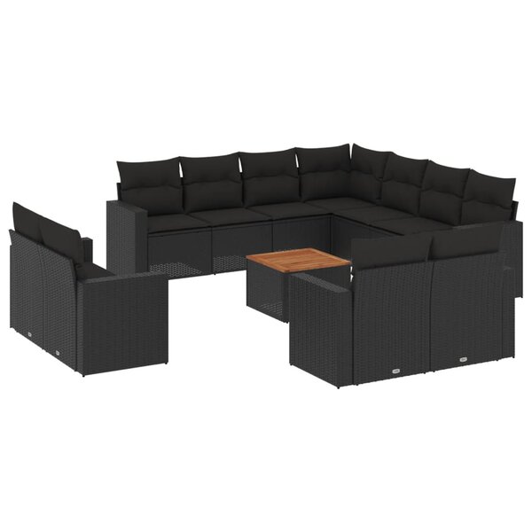 vidaXL Salon de jardin 12 Pièces avec coussins noir résine tressée
