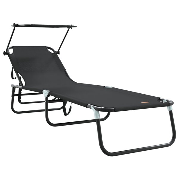 vidaXL Transat pliant avec auvent en tissu Oxford 600D noir