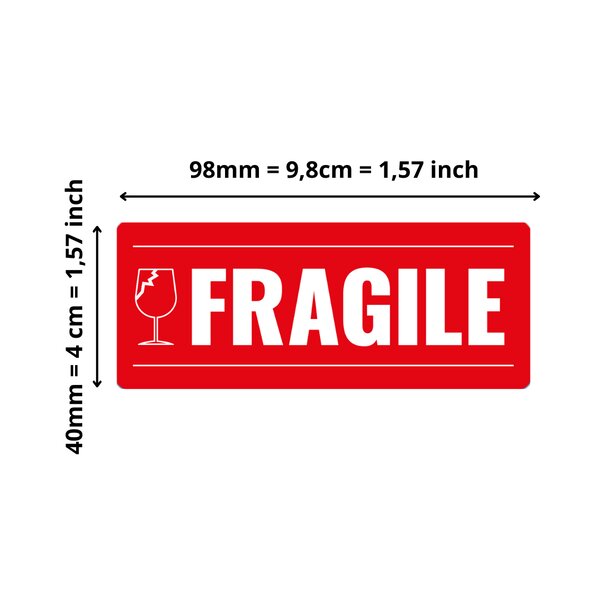 300 étiquettes Fragile Rectangulaires Autocollantes en rouleau - 98 x 40 mm  - Fragile - 1 rouleau de 300 Stickers pour entrepreneurs  smallbusiness.