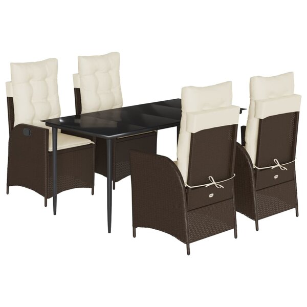 vidaXL Ensemble à manger de jardin 5 Pièces et coussins marron poly rotin