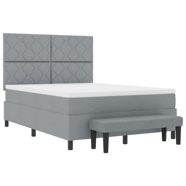 vidaXL Lit à ressort avec matelas et banc Gris clair 160x200 cm Tissu