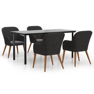 vidaXL Ensemble à manger de jardin avec coussins 5 Pièces Noir
