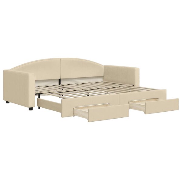 vidaXL Lit de jour avec gigogne et tiroirs sans matelas crème 90x200cm