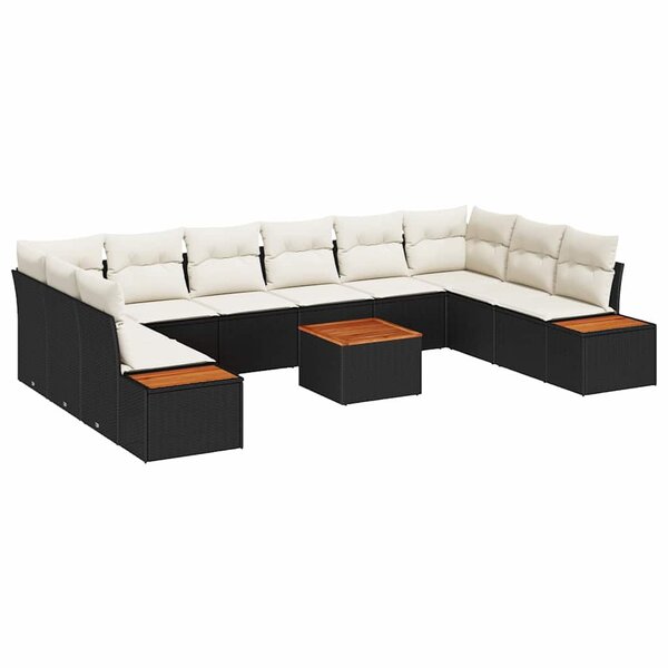 vidaXL Ensemble de canapé de jardin avec coussin 11 Pièces Noir et crème