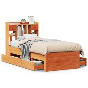 vidaXL Lit bibliothèque sans matelas cire marron 75x190 cm pin massif