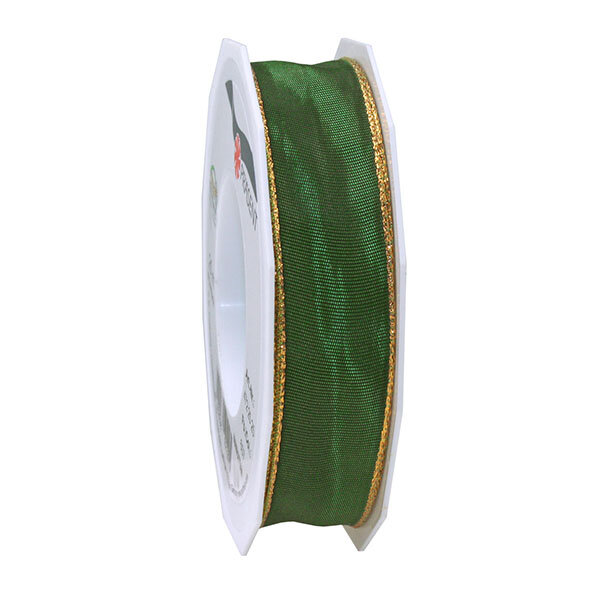 Ruban de soie avec bordure doré manhattan 25-m-rouleau 25 mm vert sapin