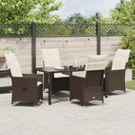 vidaXL Ensemble de salle à manger de jardin de 5 pièces avec coussins marron en poly rattan