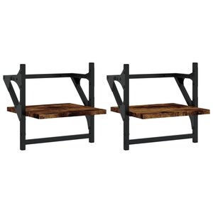 vidaXL Étagères murales avec barres 2 Pièces chêne fumé 30x25x30 cm