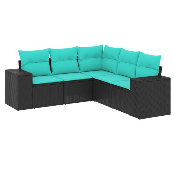 vidaXL Salon de jardin 5 Pièces avec coussins noir résine tressée