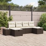 vidaXL Canapé de jardin 6 pièces avec coussins marron en poly rotin