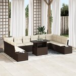 vidaXL Ensemble de canapés de jardin 11 pièces avec coussins brun en poly rattan