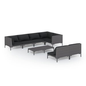 vidaXL Salon de jardin 8 Pièces avec coussins Résine tressée Gris foncé