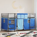 vidaXL Cadre de Lit Mezzanine pour Enfants avec Rideaux Noir et Bleu