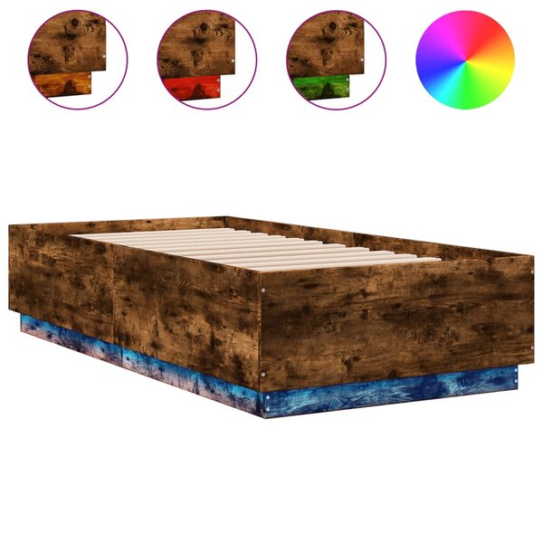 vidaXL Cadre de lit avec lumières LED chêne fumé 90x190 cm