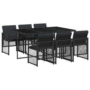 vidaXL Ensemble à manger de jardin coussins 7 Pièces noir résine tressée
