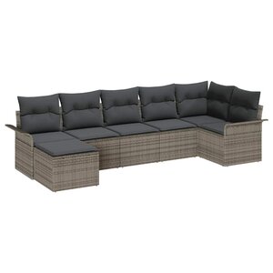 vidaXL Ensemble de canapé de jardin avec coussin 7 Pièces Gris Poly rotin
