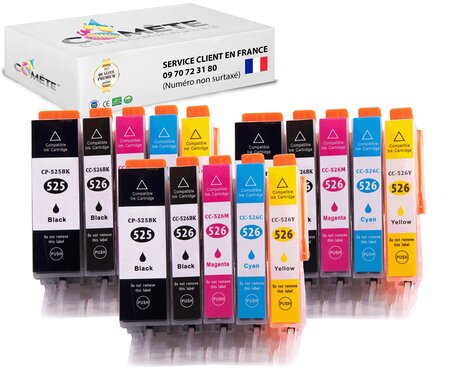 525xl 526xl - 15 cartouches compatible avec canon pgi-525 cli-526 xl  ou 525 526 xl pour imprimante canon pixma - 6 noir +3 cyan +3 magenta +3 jaune