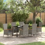 vidaXL Ensemble de Salle à Manger de Jardin de 7 Pièces avec Coussins en Rotin Gris