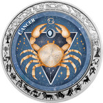 Monnaie CANCER Aquarelle Zodiac 1 Oz Argent 5 Cedis Ghana 2026 (PRÉCOMMANDE)