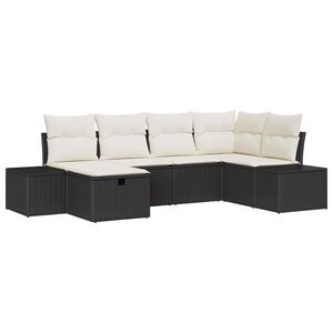 vidaXL Ensemble de canapé de jardin avec coussin 6 Pièces Noir Poly rotin