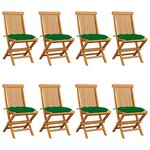 vidaXL Chaises de jardin et coussins vert lot de 8 Bois de teck massif